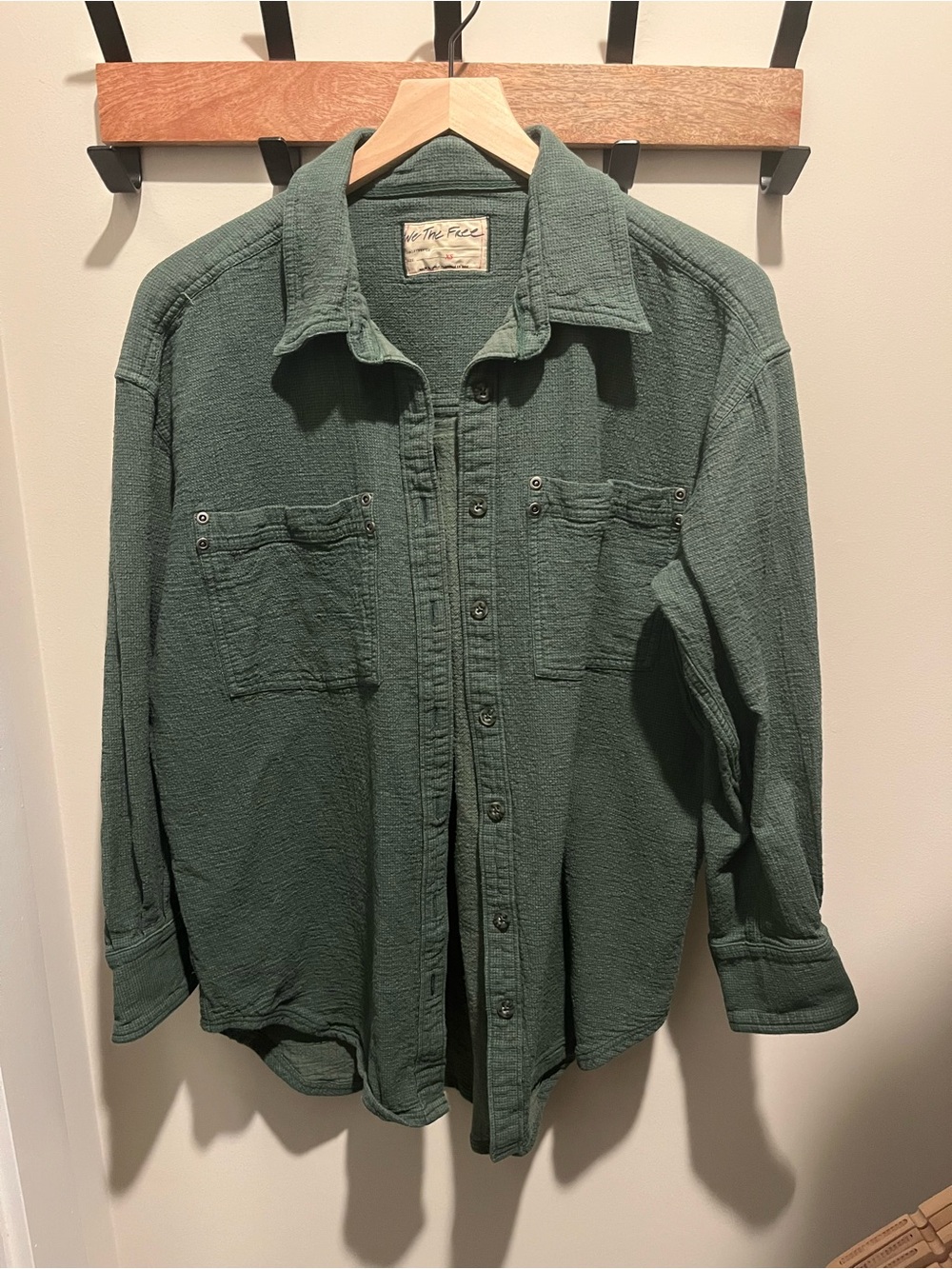 We The Free textured green button-up shirt